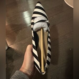 Ann Taylor Black and White Striped Pointed Toe Pumps